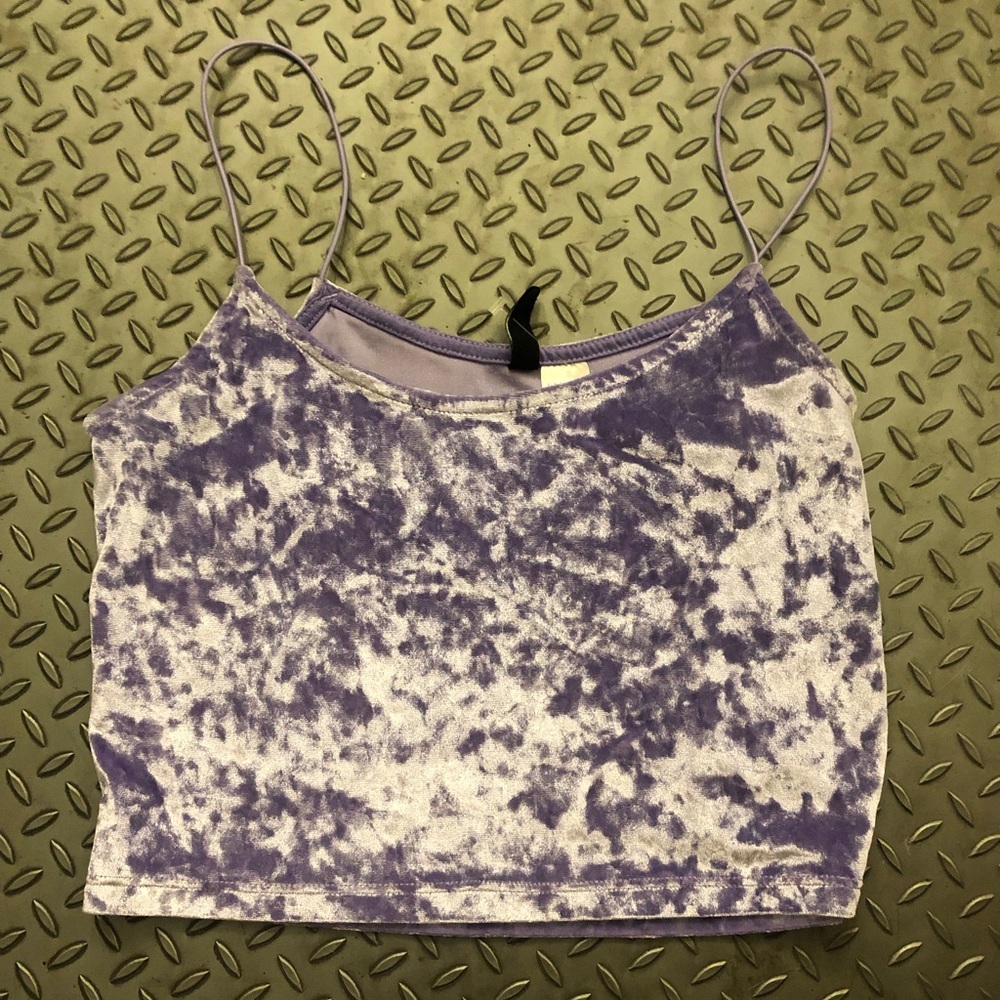 Divided purple, spaghetti strap crop top, size S